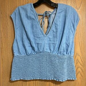 Blue Denim Blouse with Tie-Back